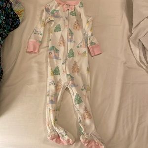 TBBC sleigh bells and pastels with palm beach pink 6-12mo pajamas